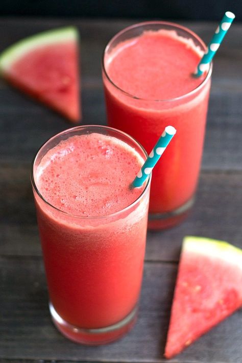 This watermelon slushie recipe is the perfect cold drink for a hot summer day. It’s super easy to make this fruity treat in the blender. #watermelon #vegan Watermelon Slushie Recipe, Vegan Drinks Healthy, Watermelon Slushie, Watermelon Recipe, Slushie Recipe, Fruity Treats, Vegan Drinks, Watermelon Recipes, Milk Shakes