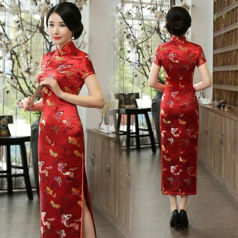 Red Chinese Wedding Dress, Red Chinese Dress, Qipao Modern, Chinese Wedding Dress Traditional, Cheongsam Traditional, Chinese Cheongsam Dress, Traditional Chinese Wedding, Modern Qipao, Chinese Cheongsam