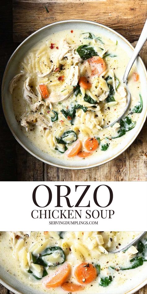 Creamy Chicken Orzo Soup, Orzo Chicken Soup, Creamy Chicken Orzo, Orzo Soup Recipes, Orzo Soup, Orzo Recipes, Chicken Orzo, Chicken Orzo Soup, Bread Bowl