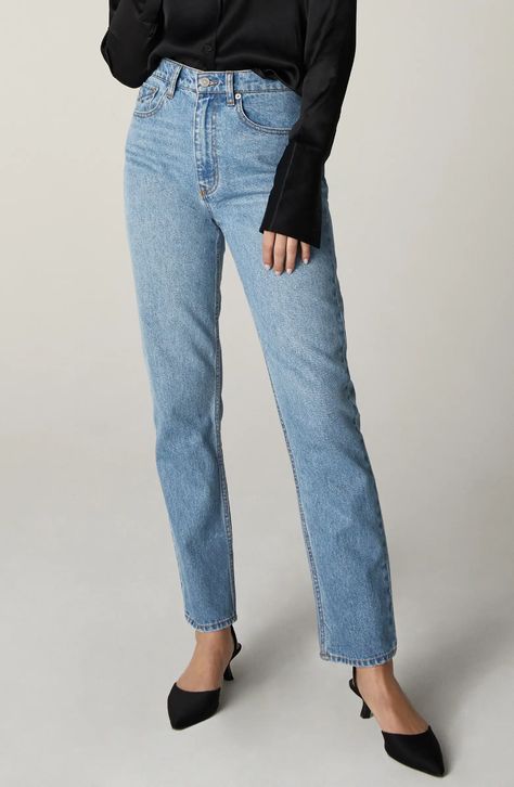 Unpublished Sloane High Waist Cigarette Jeans | Nordstrom 2024 Jeans Trends For Women, Jeans For Short Height Women, Old Money Jeans, Straight Cut Jeans Outfit, Straight Leg Jeans Outfit, Fancy Wardrobe, Thrift Bundle, Business Casual Jeans, Straight Jeans Outfit