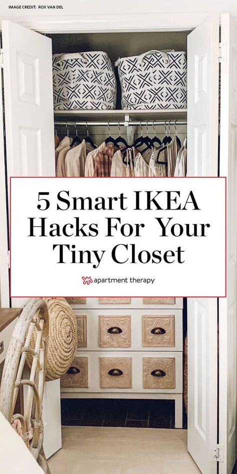 Here are 5 smart IKEA hacks to pack more storage into your tiny closet. #ikea #ikeahacks #storage #storagetips #storagehacks #storageideas #organizingideas #organizationtips Stolmen Ikea, Ikea Closet Hack, Remodel Fireplace, Ikea Organization Hacks, Ikea Desk Hack, Best Ikea Hacks, Ikea Organization, Hacks Ikea, Ikea Closet