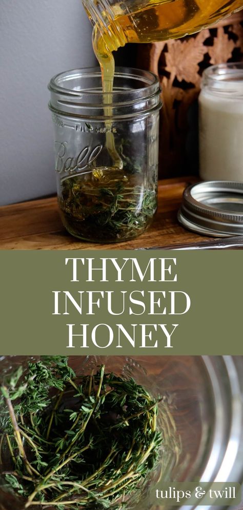 Herbal Honey Infusions, Honey Infusions, Thyme Uses, Herb Infused Honey, Herbal Honey, Growing Thyme, Thyme Honey, Infused Honey, Herbal Medicine Recipes