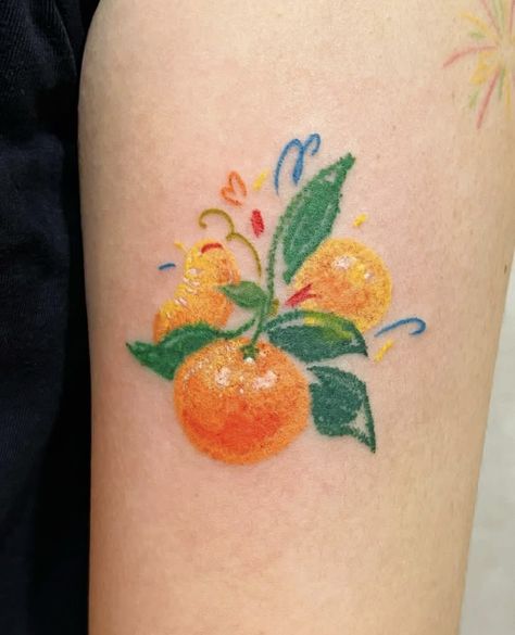 Orange Doodle, Orange Tattoo, Fruit Tattoo, Funky Tattoos, Handpoke Tattoo, Doodle Tattoo, Cute Little Tattoos, Cute Tiny Tattoos, Funny Tattoos