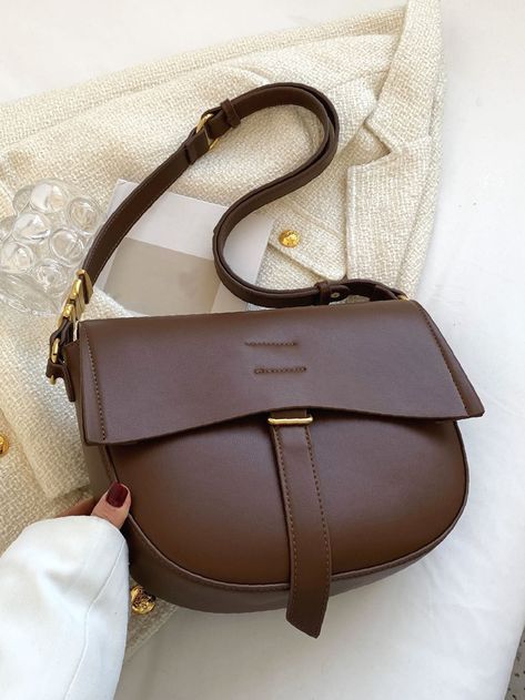 Minimalist Flap Saddle Bag  - Women Crossbody Ways To Wear A Scarf, Adjustable Bag, Elegant Bags, Brown Crossbody, Stylish Handbags, Elegant Pattern, Color Coffee, Coffee Brown, Purse Accessories