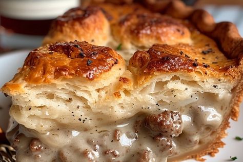 Biscuit Pie, Biscuit Gravy, Sausage Gravy And Biscuits, Foodie Breakfast, Sausage Biscuits, Breakfast Recipies, Camp Food, Brunch Spread, Savory Pies