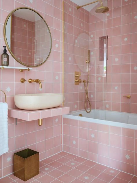 5 Tile Ideas We're Stealing from the Founder of Bert & May's Home Bert And May Tiles, Star Tile, Sophisticated Bathroom, 1950s House, Pink Tiles, Bathroom Shower Tile, Encaustic Tile, Bathroom Trends, Pink Bathroom