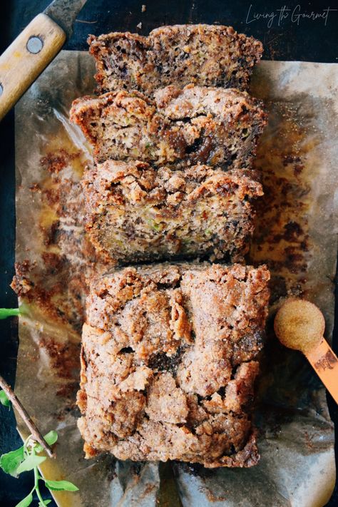 Zucchini, Banana & Apple Breakfast Bread - Living The Gourmet Sourdough Banana Zucchini Bread, Apple Breakfast Bread, Banana Zucchini Bread Recipe, Banana Zucchini Cake, Apple Zucchini Bread, Banana Zucchini Bread, Carrots And Zucchini, Healthy Banana Recipes, Banana Zucchini