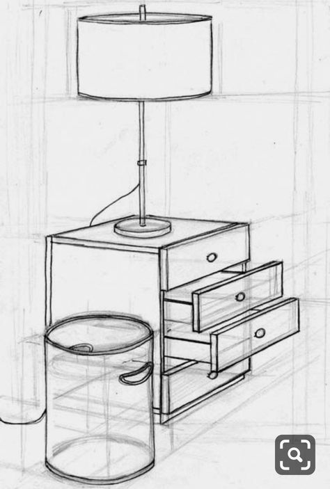 Prespective Sketches Furniture, Basic Interior Design Sketches, One Point Perspective Furniture, Interior Designing Sketches, Furniture Sketches Interiors, Interior Drawing Perspective, Drawing Furniture Interior Design, Furniture Design Sketches Drawings, How To Draw Interior Design Sketches