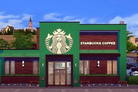 Modern Farmhouse Layout, Cafe Starbucks, Farmhouse Layout, Cafe Exterior, Sims 4 Gallery, City Layout, House Floor Design, Food Club, Cafe Menu