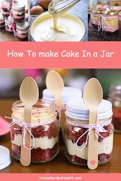 Red Velvet Cake In A Jar, Cake In The Jar, Cake In A Jar How To Make, Cake In Jar, Mason Jar Desserts Recipes, Mason Jar Cupcakes, Jar Cakes, Mason Jar Cakes, Jar Cake