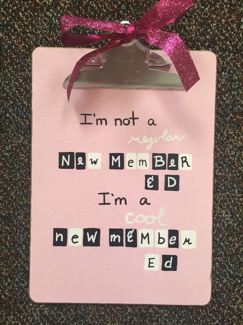 New Member Ed. clipboard #newmember #sorority Rho Gamma Clipboard, New Member Educator Sorority Ideas, Sorority Clipboard Ideas, Sorority Notebook, Ombre Hair Pink, Rho Gamma, Big Little Basket, Pink Ombre Hair, Theta Phi Alpha