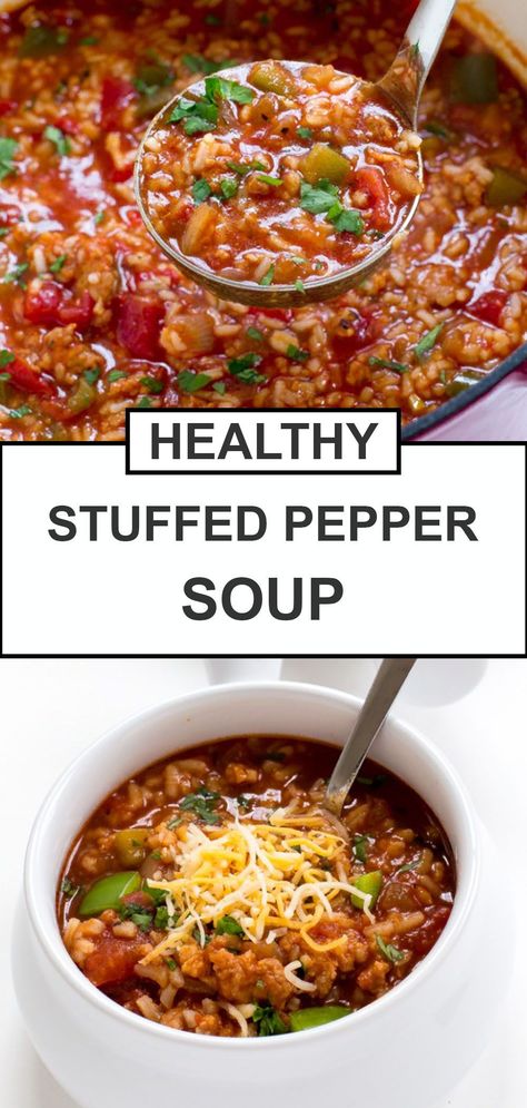 Easy Stuffed Pepper Soup, Peppers And Rice, Stuffed Pepper Soup Recipe, Green Pepper Soup, Freezer Soups, Pepper Soup Recipe, Bell Pepper Soup, Best Easy Dinner Recipes, Easy Stuffed Peppers