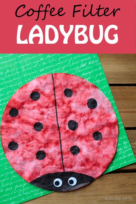 Coffee filter ladybug.  Simple spring craft for toddlers, preschoolers and older kids. | at Non-Toy Gifts Ladybug Craft, Coffee Filter Art, Spring Toddler Crafts, Craft For Toddlers, Spring Toddler, Insect Crafts, Coffee Filter Crafts, Ladybug Crafts, Non Toy Gifts