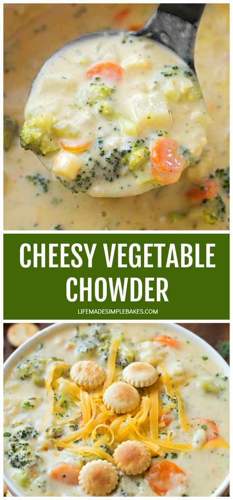 This Cheesy Vegetable Chowder is thick, cheesy and loaded with all kinds of veggies. Even without meat, it's hearty and plenty filling! #cheesyvegetablesoup #vegetablesoup #vegetables #homemadesoup #soup Cheesy Soup, Vegetable Chowder, Cheesy Vegetable, Soup Vegetable, Chowder Recipe, Easy Budget, Budget Recipes, Awesome Recipes, Weather Seasons