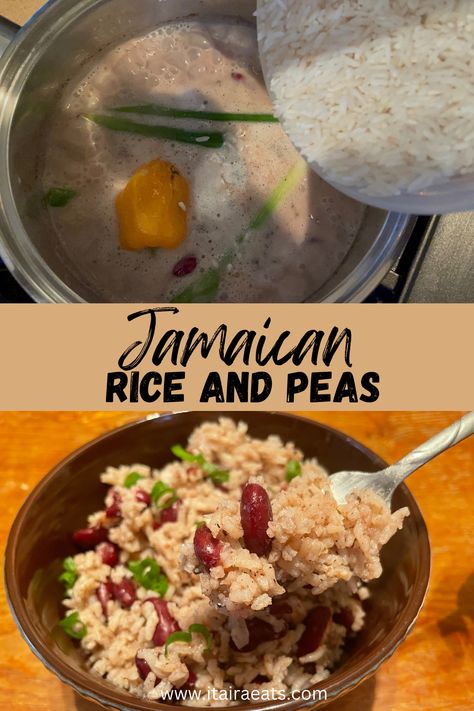 Jamaican rice and peas is a flavorful side dish that is served with classic Jamaican dishes like curry goat and Jamaican brown stew chicken. This rice and peas recipe is made easier by using canned beans instead of dry beans. I know that not using dried beans is going to be frowned upon by many because it isn't authentic rice, but the Jamaican flavors are there in a much shorter cooking time. Jamaican Rice And Peas With Canned Beans, Rice And Peas Jamaican, Authentic Rice, Jamaican Brown Stew, Jamaican Rice And Peas, Jamaican Brown Stew Chicken, Jamaican Rice, Brown Stew Chicken, Stew Chicken