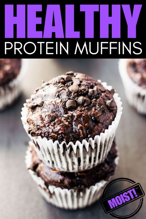 Indulge guilt-free with these Double Chocolate Protein Muffins! Made with chocolate protein powder, they're the perfect blend of decadent and healthy. Whether you need a post-workout snack or a sweet treat to curb those chocolate cravings, these moist muffins have got you covered. Easy to make and packed with flavor, they’ll quickly become your new favorite go-to. Treat yourself to a protein-packed chocolate delight! Protein Chocolate Muffins, Healthy Protein Muffins, Protein Powder Muffins, High Protein Muffins, Chocolate Protein Muffins, Healthy Chocolate Muffins, Healthiest Protein Powder, Protein Muffin Recipes, Double Chocolate Chip Muffins