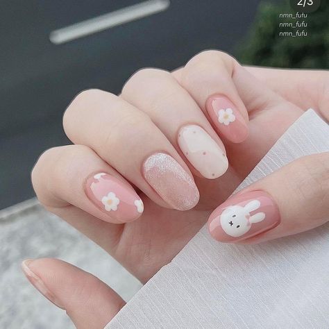 Kutek Disney, Bunny Nails, Beauty Hacks Nails, Asian Nails, Hello Nails, Hippie Nails, Simple Gel Nails, Blush Nails, Really Cute Nails