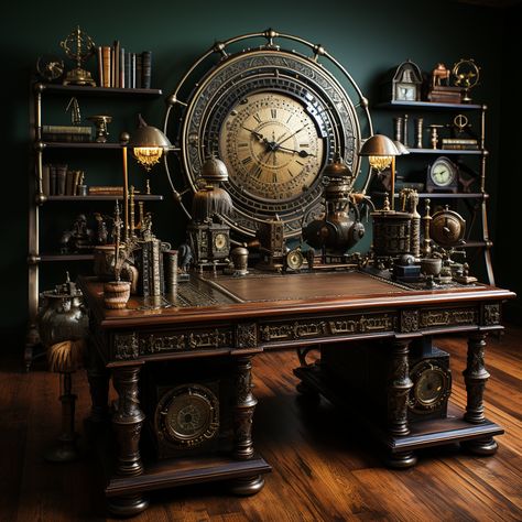 Steampunk House Interiors, Steampunk Interior Design, Steampunk Office, Steampunk Rooms, Steampunk Interior, Steampunk Desk, Steampunk Home Decor, Steampunk Furniture, Steampunk House