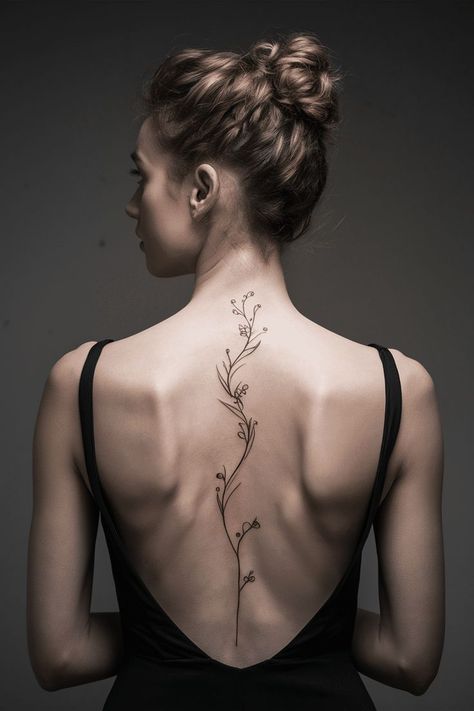 Spine tattoos have become an increasingly popular choice for women who want a design that is both beautiful and meaningful. This particular placement offers a long, elegant canvas perfect for intricate designs, quotes, or minimalist symbols. The spine’s vertical alignment lends itself well to tattoos that tell a story or embody a personal meaning. Whether you prefer a delicate floral arrangement, a powerful quote, or symbolic geometric patterns, spine tattoos provide endless possibilities for se Spinal Scar Tattoo, Spine Tattoos For Women Fine Line, Mountain Spine Tattoo, Spine Tattoos Women, Christian Spine Tattoos For Women, Floral Spine Tattoos For Women, Delicate Spine Tattoos For Women, Simple Spine Tattoos For Women, Unique Spine Tattoos For Women