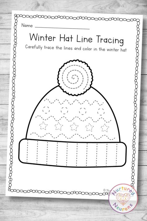 These winter hat line tracing sheets are perfect for some preschool winter learning! And these preschool tracing sheets are great for developing those pencil and fine motor skills and when they're done, they can color them in! You can grab the preschool worksheets over at Nurtured Neurons today! #winterworksheets #preschoolworksheets #kindergartenworksheets #linetracing #tracing #tracingsheets #wintertheme #preschoolwinter #pdf Winter Worksheet, Drawing Worksheet, Line Tracing Worksheets, Winter Crafts Preschool, Line Tracing, Worksheet Preschool, Tracing Activity, Preschool Winter, Winter Activities Preschool