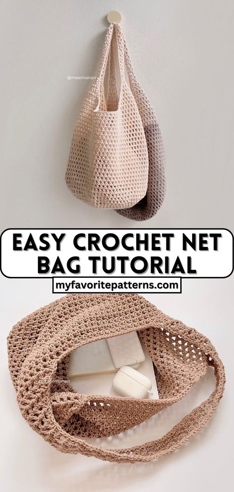 Easy Crochet Net Bag Tutorial 30 Min Crochet Patterns Free, Diy Sac Crochet, Net Bag Tutorial, Crochet Net Bag, Crochet Grocery Bag, Easy Crochet Bag, Inspiration Crafts, Crochet Net, Tote Crochet