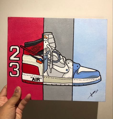 Jordan 4 Painting, Jordan Shoe Painting On Canvas, Air Jordan Painting, Sneakers Painting Ideas, Nike Painting, Canvas Painting Patterns, Jordan Painting, Painting Ideas Canvas, Sneakers Sketch