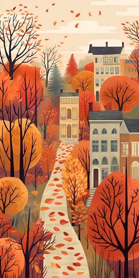 November Phone Background, Neighbourhood Aesthetic, Fall Wallpaper Iphone, Aesthetic Thanksgiving, Thanksgiving Aesthetic, Helloween Wallpaper, Folding Ideas, Whimsical Art Paintings, 동화 삽화