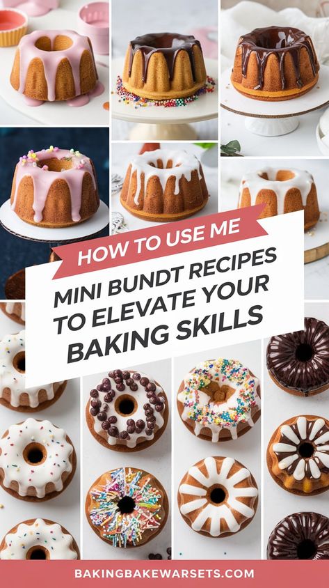 Mini Bundt Cake Recipes Marble Mini Bundt Cake, Mini Rum Bundt Cakes Recipe, Mini Bundt Pan Ideas, Miniature Bundt Cakes, Bundt Mini Cakes, Snickerdoodle Mini Bundt Cake, Individual Bundt Cake Recipes, Small Bundt Pan Recipes, Mini Cake Flavor Ideas