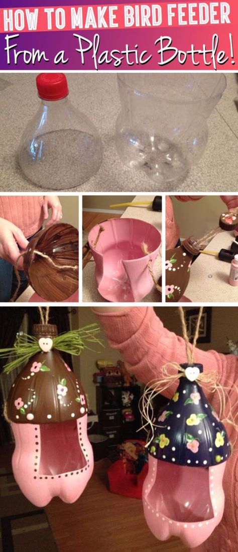 Recycler Diy, Tanaman Pot, Diy Jul, Diy Plastic Bottle, Inexpensive Crafts, Cute Diy Projects, Diy Bird Feeder, Creative Diy Gifts, Diy Birds