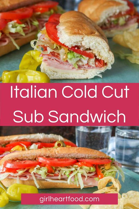 Sub Sandwich Ideas, Homemade Subs, Picnic Meals, Italian Sub Sandwich, Cold Cut Sandwich, Hoagie Sandwiches, Cold Sandwich Recipes, Husband Lunch, Sub Sandwich