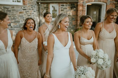 #bride #bridesmaids #champagnebridesmaiddresses #babysbreath #bouquet Bridesmaid Bouquet Bride Photo, Bridesmaid Pictorial, Babysbreath Bouquet, Bridesmaid Photos Without Bouquets, Six Bridesmaids Photos, Bridesmaid Fun Shoot, Champagne Bridesmaid Dresses, Wedding Photos, Wedding Day