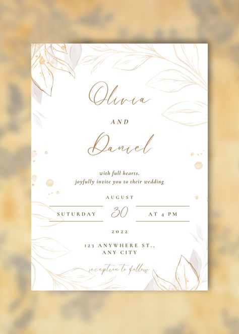 White And Gold Wedding Invitations Elegant, Wedding Invitation White And Gold, Gold Wedding Invitations Elegant, Wedding Invitation Gold, Engagement Invitation Template, Classy Wedding Invitations, Wedding Invitation Samples, Luxury Invitation, Digital Wedding Invitations