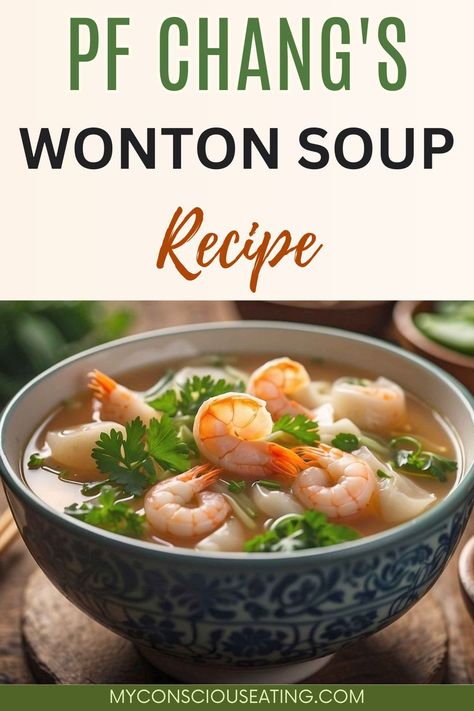 The PF Chang's Wonton Soup recipe is a staple in my repertoire for its comforting warmth and intricate flavors. The delicate wontons and the savory broth create a delightful harmony that's both light and satisfying. It's a true taste of Asian comfort! #PFChangsWontonSoup #WontonSoupRecipe Wonton Soup Slow Cooker, Wonton Soup Recipe Broth, Wonton Soup With Shrimp, Shrimp Wonton Soup Recipe, Won Ton Soup Broth Recipes, Wonton Ramen Soup Recipe, Wor Wonton Soup Recipe Authentic, Best Wonton Soup Recipe, Pot Stickers Soup