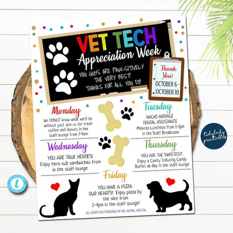 Vet Tech Appreciation Week Itinerary Template, Animal Hospital Medical National Veterinarian Week Schedule Event Printable Editable Template - Etsy Veterinary Staff Appreciation, Vet Tech Appreciation Week Quotes, Vet Tech Week Gift Ideas Diy Crafts, Vet Tech Survival Kit, Vet Tech Week Gifts, Vet Tech Appreciation Week Games, Vet Receptionist Week, Vet Tech Week Gift Ideas Diy, Vet Tech Games