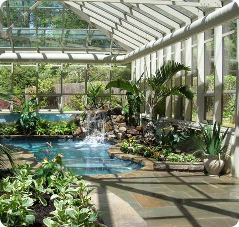 Pool In Conservatory, Sunroom Swimming Pool, Greenhouse With Pool Inside, Conservatory With Pool, Greenhouse Pool Enclosure, Pool In Greenhouse, Greenhouse With Pool, Solarium Pool, Beach Modern Living Room