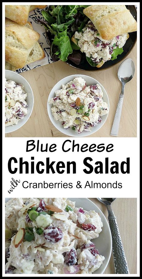 Delicious Blue Cheese Chicken Salad with Cranberries and Almonds! The blue cheese pairs well with the cranberries and almonds, creating a flavorful chicken salad with a bit of crunch! If you're looking for an easy summer recipe, or want something quick and easy to make for a gathering, then you should check out this easy summer salad recipe! Salad With Cranberries And Almonds, Chicken Salad With Cranberries, Blue Cheese Chicken, Easy Summer Salad, Salad With Cranberries, Homemade Chicken Salads, Cranberry Chicken Salad, Salad Cucumber, The Cranberries