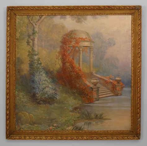 Italian Neo-classic picture landscape oil Garden With Gazebo, Painting Of Garden, Neoclassical Painting, Gazebo Garden, Neoclassical Art, Vertical Landscape, Italian Garden, Neo Classic, Garden Painting