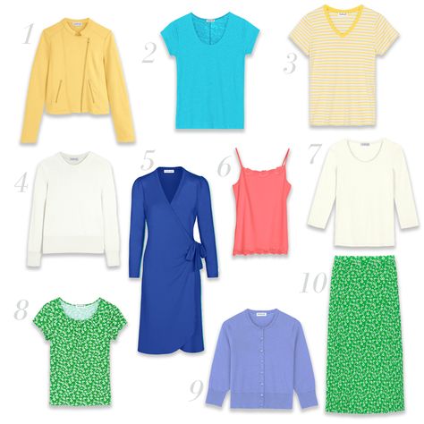 Spring Palette Wardrobe, Kettlewell Spring, Palette Wardrobe, True Spring Palette, Warm Spring Color Palette, True Spring Color Palette, Spring Fashion Essentials, True Spring Colors, Colorful Wardrobe