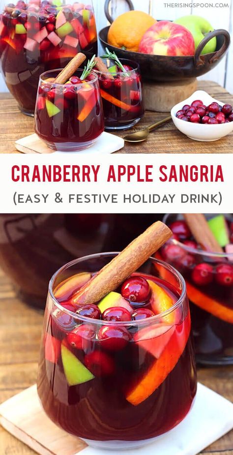 Cranberry Apple Drinks Alcohol, Cranberry Apple Cider Sangria, Apple Cranberry Sangria Recipes, Sangria Recipes Cranberry, Cranberry Sangria Thanksgiving, Christmas Drinks Pitcher, Cranberry Apple Margarita, Holiday Pitcher Drinks, Holiday Sangria Christmas