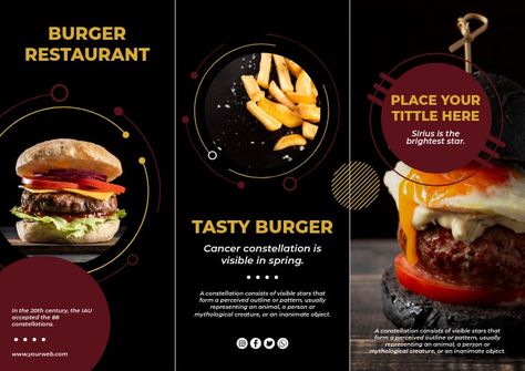 Burger Brochure, Spa Brochure, Restaurant Brochures, Modern Brochures, Free Brochure Template, Burger Restaurant, Types Of Bread, Delicious Burgers, Start Now