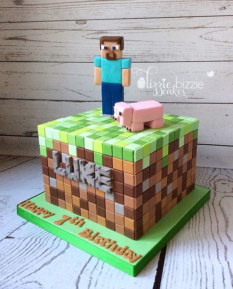 Minecraft Torte, Cake Birthday Boy, Pastel Minecraft, Minecraft Cake Designs, Minecraft Village Ideas, Cherry Blossom House, Minecraft Pfp, Bolo Minecraft, Build In Minecraft