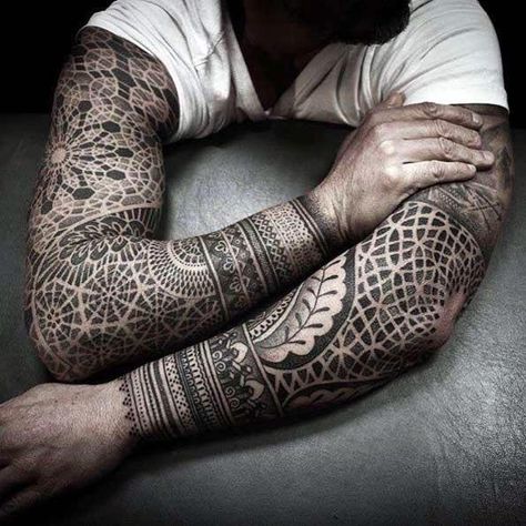 Male Cool Geometric Sleeve Tattoo Ideas Geometric Tattoo Sleeve Designs, Black Heart Tattoos, Tattoo Sleeve Filler, Geometric Mandala Tattoo, Geometric Sleeve Tattoo, Band Tattoos, Full Arm Tattoos, Geometry Tattoo, Geometric Tattoo Design