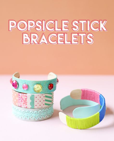 Popsicle Stick Bracelets - thecraftpatchblog.com Popsicle Stick Bracelets, Fun Summer Crafts, Inexpensive Crafts, Summer Craft, Summer Crafts For Kids, Science Activities For Kids, Popsicle Stick Crafts, Popsicle Stick, Crafts Jewelry