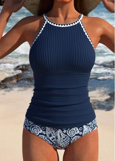 ROTITA Contrast Binding Navy Marine Life Print Tankini Set | Rotita.com - USD $35.98 Summer Stuff, Swimwear Suits, Trendy Swimsuits, Navy Marine, Printed Tankini, Swimwear Bottoms, Black Swimwear, Swim Suits, Tankini Set