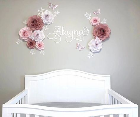 Flowers & Wall Name Sets Initial Decor, Letters Wall Decor, White Paper Flowers, Elegant Nursery, Wooden Initials, Letter Wall Decor, Wood Monogram, Paper Flower Art, Personalized Wall Decor