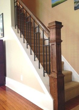 Craftsman Railing, Craftsman Family Room, Craftsman Staircase, Craftsman Interiors, Craftsman Style Doors, Ideas For House, Metal House Plans, Interior Railings, Craftsman Decor