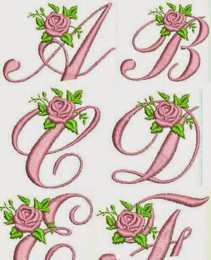 Alphabet Fonts For Embroidery, Embroidery Roses Pattern, Free Machine Embroidery Designs Pes, Alphabet Embroidery Patterns Letters, Machine Embroidery Designs Flowers, Embroidery Fonts Free, Free Embroidery Designs Pes, Machine Embroidery Alphabet, Pretty Monograms