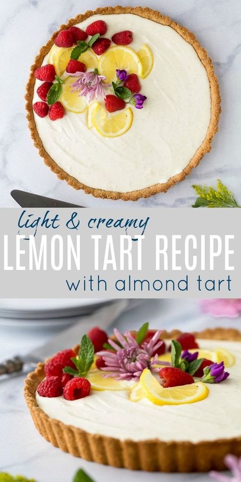 Easy Lemon Tart, Lemon Tart Recipe, Almond Crust, Tart Crust, Almond Tart, Light Dessert, Almond Crusted, Light Desserts, Tart Recipe