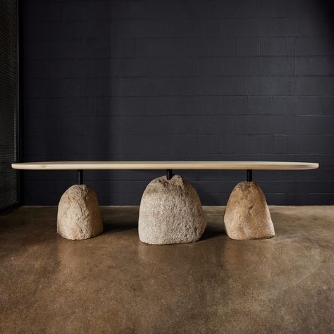 S+B BESPOKE BOULDER DINING TABLE Bleached White Oak, Stahl Band, Wood Top Dining Table, Wabi Sabi Interior, Concrete Dining Table, Timber Table, Stone Dining Table, Concrete Furniture, Large Dining Table