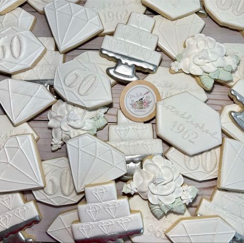 60th Anniversary Cookies, Wedding Anniversary Cookies, Anniversary Cookies, Diamond Wedding Anniversary, Wedding Cookies, Cookie Ideas, 60th Anniversary, Diamond Anniversary, Diamond Wedding